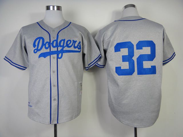 Men Los Angeles Dodgers 32 Koufax Grey Throwback 1955 MLB Jerseys